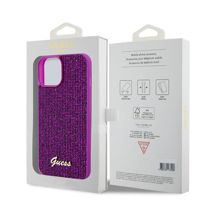Puzdro pre Apple iPhone 15, Guess, Disco Metal Script, Fucsia