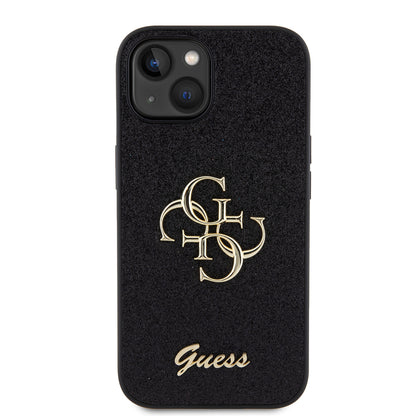 Puzdro pre Apple iPhone 15, Guess, Glitter Big 4G Script, Čierne