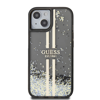 Puzdro pre Apple iPhone 15, Guess, Liquid Glitter Gold Stripes, Čierne