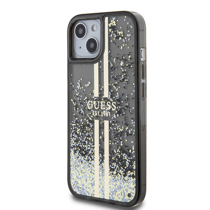 Puzdro pre Apple iPhone 15, Guess, Liquid Glitter Gold Stripes, Čierne