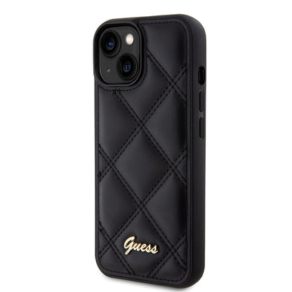 Case for Apple iPhone 15, Guess, Quilted Metal Logo, Black