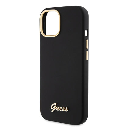 Case for Apple iPhone 15, Guess, Script Metal Logo & Frame, Black