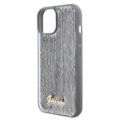 Puzdro pre Apple iPhone 15, Guess, Sequin Script Metal, Strieborné