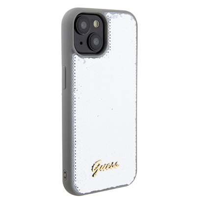 Puzdro pre Apple iPhone 15, Guess, Sequin Script Metal, Strieborné
