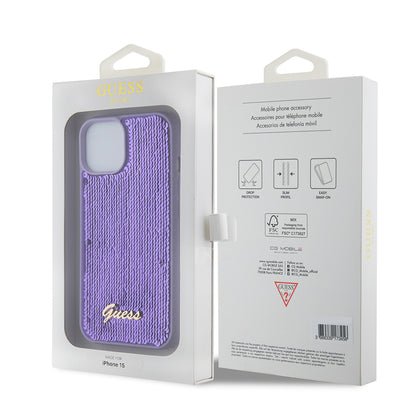 Case for Apple iPhone 15, Guess, Sequin Script Metal, Purple