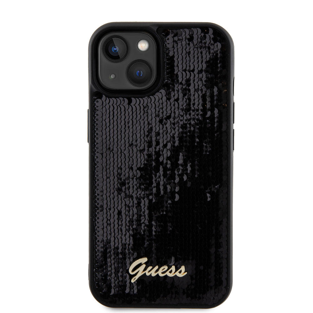 Puzdro pre Apple iPhone 15, Guess, Sequin Script Metal, Čierne