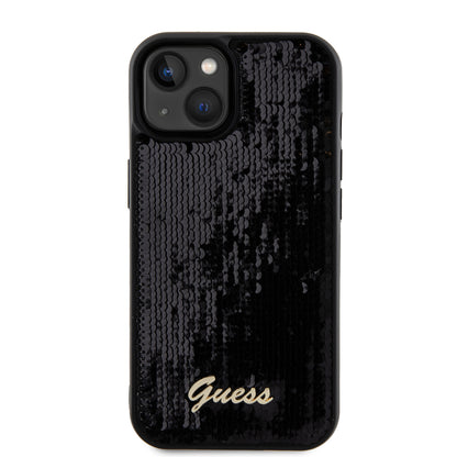 Puzdro pre Apple iPhone 15, Guess, Sequin Script Metal, Čierne