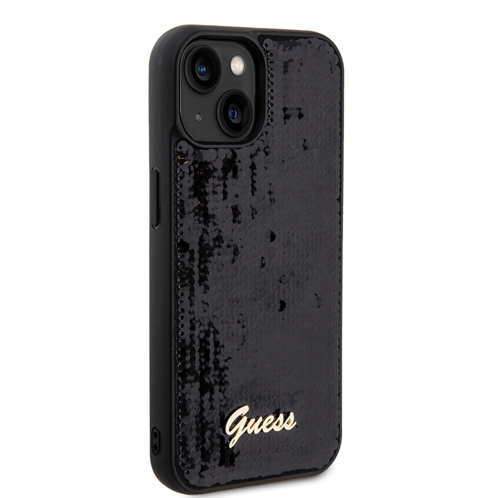Puzdro pre Apple iPhone 15, Guess, Sequin Script Metal, Čierne