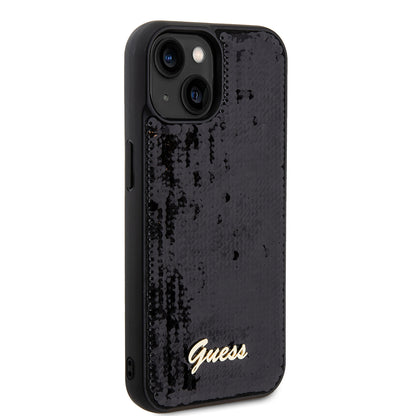 Puzdro pre Apple iPhone 15, Guess, Sequin Script Metal, Čierne
