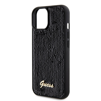 Puzdro pre Apple iPhone 15, Guess, Sequin Script Metal, Čierne