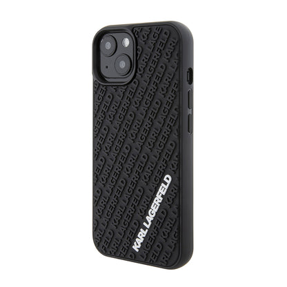 Puzdro pre Apple iPhone 15, Karl Lagerfeld, 3D Rubber Multi Logo, Čierne