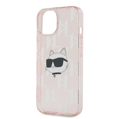 Puzdro pre Apple iPhone 15, Karl Lagerfeld, IML Luxury Monogram Choupette's Head, Ružové