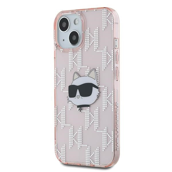 Puzdro pre Apple iPhone 15, Karl Lagerfeld, IML Luxury Monogram Choupette's Head, Ružové