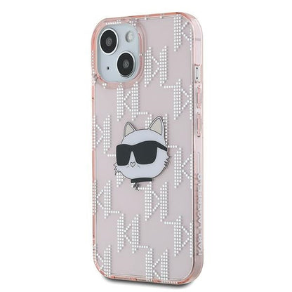 Puzdro pre Apple iPhone 15, Karl Lagerfeld, IML Luxury Monogram Choupette's Head, Ružové