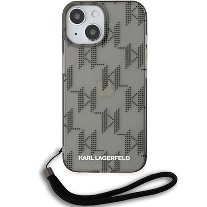 Puzdro pre Apple iPhone 15, Karl Lagerfeld, IML Luxury Monogram KL Pattern with Strap, Čierne