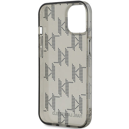 Puzdro pre Apple iPhone 15, Karl Lagerfeld, IML Luxury Monogram KL Pattern with Strap, Čierne