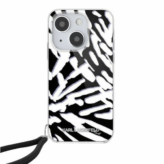 Puzdro pre Apple iPhone 15, Karl Lagerfeld, IML Luxury Zebra Pattern with Strap, Čierne