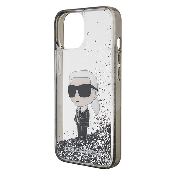 Puzdro pre Apple iPhone 15, Karl Lagerfeld, Liquid Glitter Ikonik Karl, Transparentné