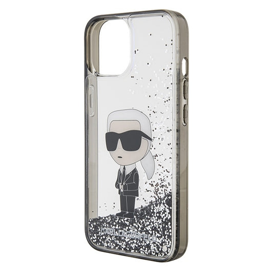 Puzdro pre Apple iPhone 15, Karl Lagerfeld, Liquid Glitter Ikonik Karl, Transparentné