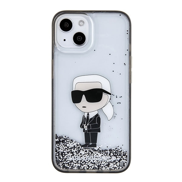 Puzdro pre Apple iPhone 15, Karl Lagerfeld, Liquid Glitter Ikonik Karl, Transparentné
