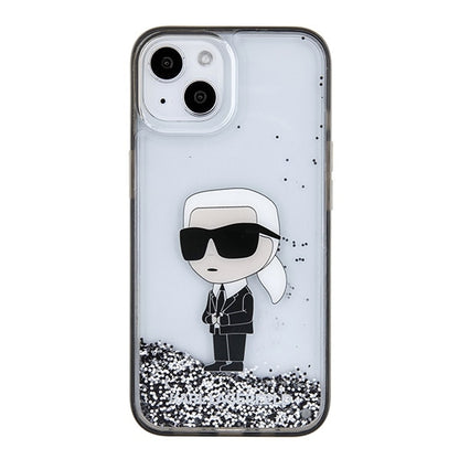 Puzdro pre Apple iPhone 15, Karl Lagerfeld, Liquid Glitter Ikonik Karl, Transparentné