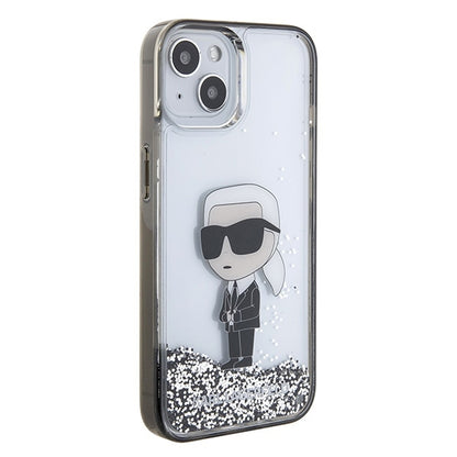 Puzdro pre Apple iPhone 15, Karl Lagerfeld, Liquid Glitter Ikonik Karl, Transparentné