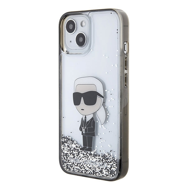 Puzdro pre Apple iPhone 15, Karl Lagerfeld, Liquid Glitter Ikonik Karl, Transparentné