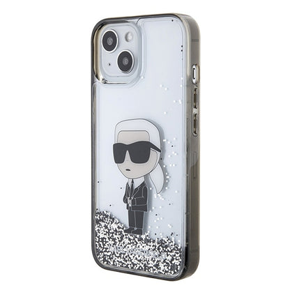 Puzdro pre Apple iPhone 15, Karl Lagerfeld, Liquid Glitter Ikonik Karl, Transparentné