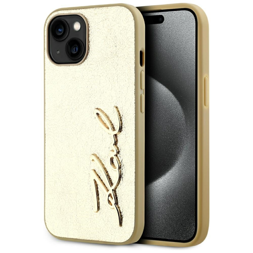 Puzdro pre Apple iPhone 15, Karl Lagerfeld, Metal Signature, Zlaté