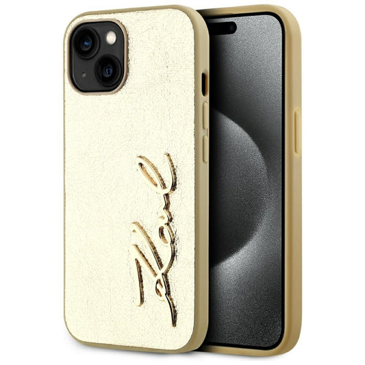 Puzdro pre Apple iPhone 15, Karl Lagerfeld, Metal Signature, Zlaté