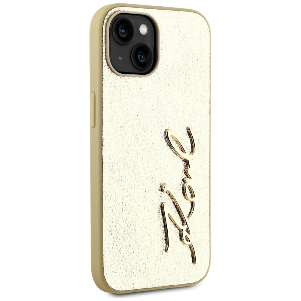 Puzdro pre Apple iPhone 15, Karl Lagerfeld, Metal Signature, Zlaté