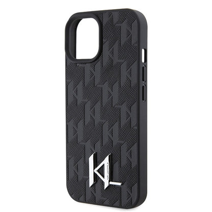 Puzdro pre Apple iPhone 15, Karl Lagerfeld, Monogram Hot Stamp Metal Logo, Čierne