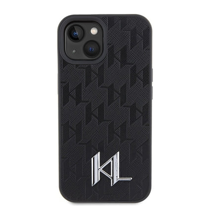 Puzdro pre Apple iPhone 15, Karl Lagerfeld, Monogram Hot Stamp Metal Logo, Čierne