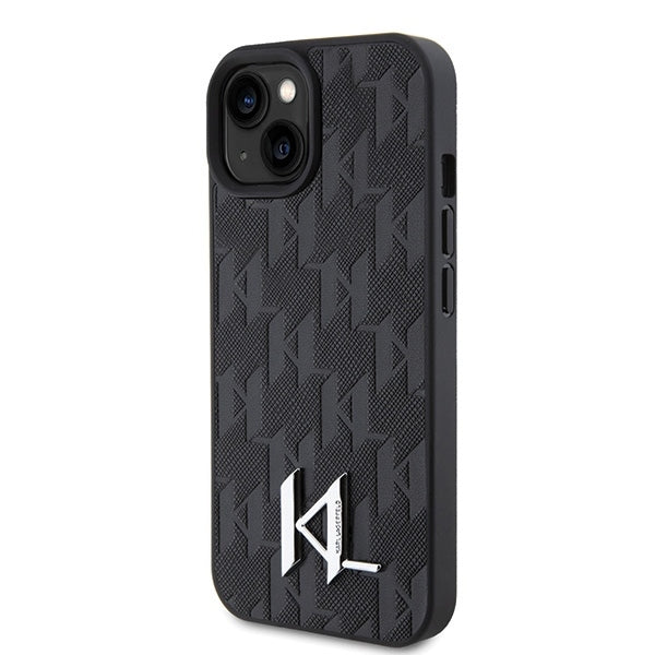Puzdro pre Apple iPhone 15, Karl Lagerfeld, Monogram Hot Stamp Metal Logo, Čierne