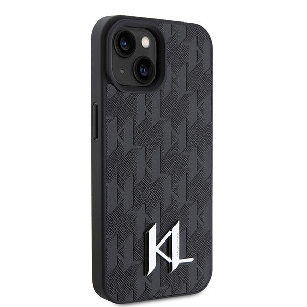 Puzdro pre Apple iPhone 15, Karl Lagerfeld, Monogram Hot Stamp Metal Logo, Čierne