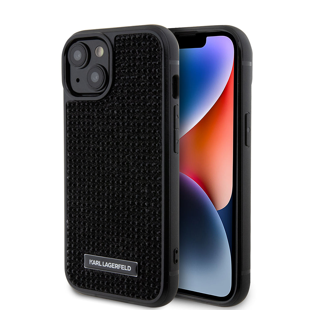 Puzdro pre Apple iPhone 15, Karl Lagerfeld, Rhinestone Metal Plate, Čierne