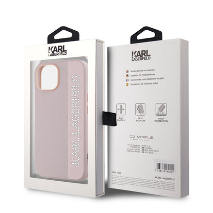Puzdro pre Apple iPhone 15, Karl Lagerfeld, Saffiano Rhinestones & Charm, Ružové