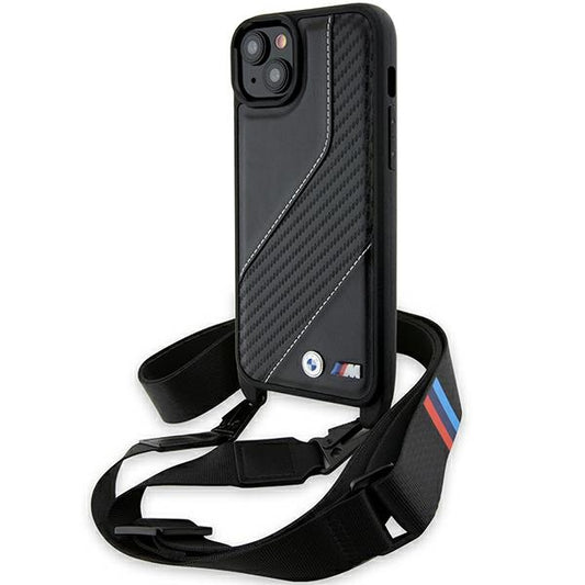 Puzdro pre Apple iPhone 15 Plus, BMW, M Edition Carbon Stripe & Strap, Čierne