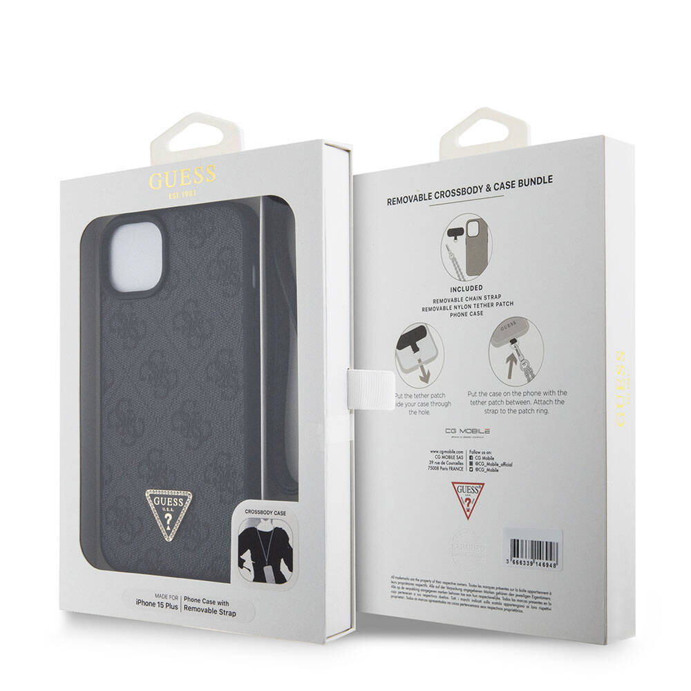 Puzdro pre Apple iPhone 15 Plus, Guess, Crossbody 4G Metal Logo, Čierne