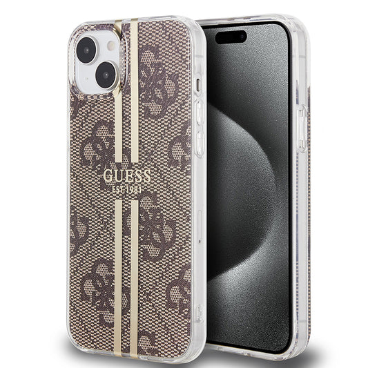 Puzdro pre Apple iPhone 15 Plus, Guess, IML 4G Gold Stripe, Hnedé