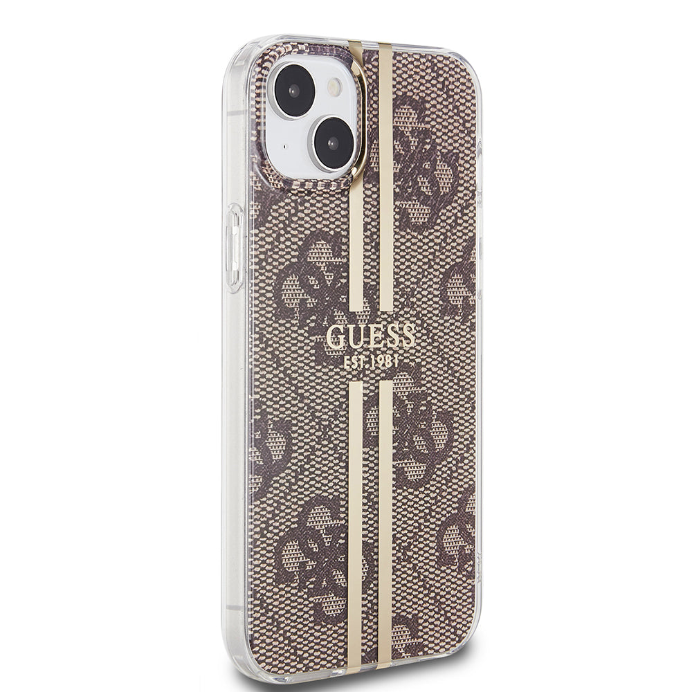 Puzdro pre Apple iPhone 15 Plus, Guess, IML 4G Gold Stripe, Hnedé