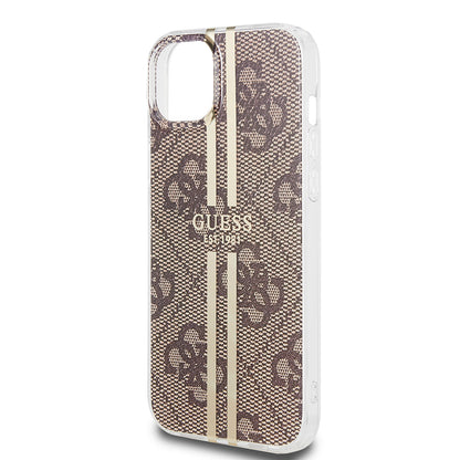 Puzdro pre Apple iPhone 15 Plus, Guess, IML 4G Gold Stripe, Hnedé