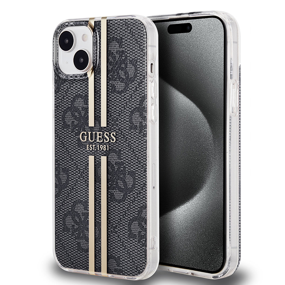 Puzdro pre Apple iPhone 15 Plus, Guess, IML 4G Gold Stripe, Čierne
