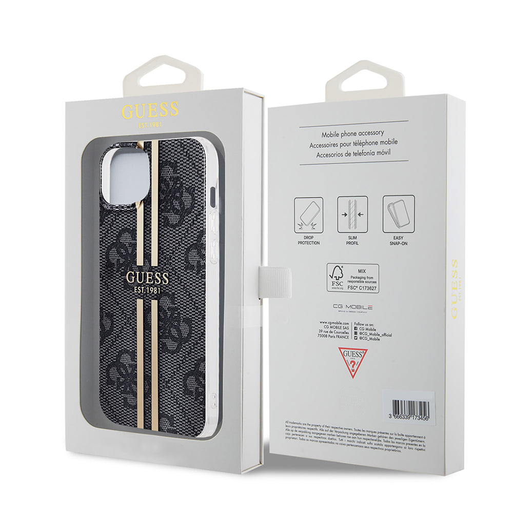 Puzdro pre Apple iPhone 15 Plus, Guess, IML 4G Gold Stripe, Čierne