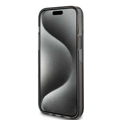 Puzdro pre Apple iPhone 15 Plus, Guess, Liquid Glitter Gold Stripes, Čierne