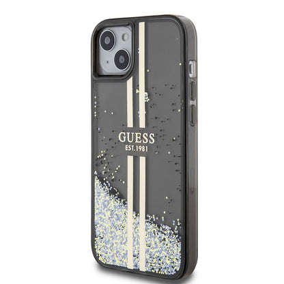 Puzdro pre Apple iPhone 15 Plus, Guess, Liquid Glitter Gold Stripes, Čierne