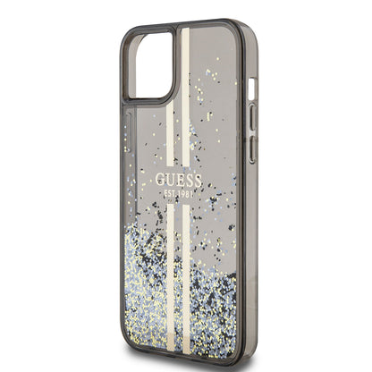 Puzdro pre Apple iPhone 15 Plus, Guess, Liquid Glitter Gold Stripes, Čierne