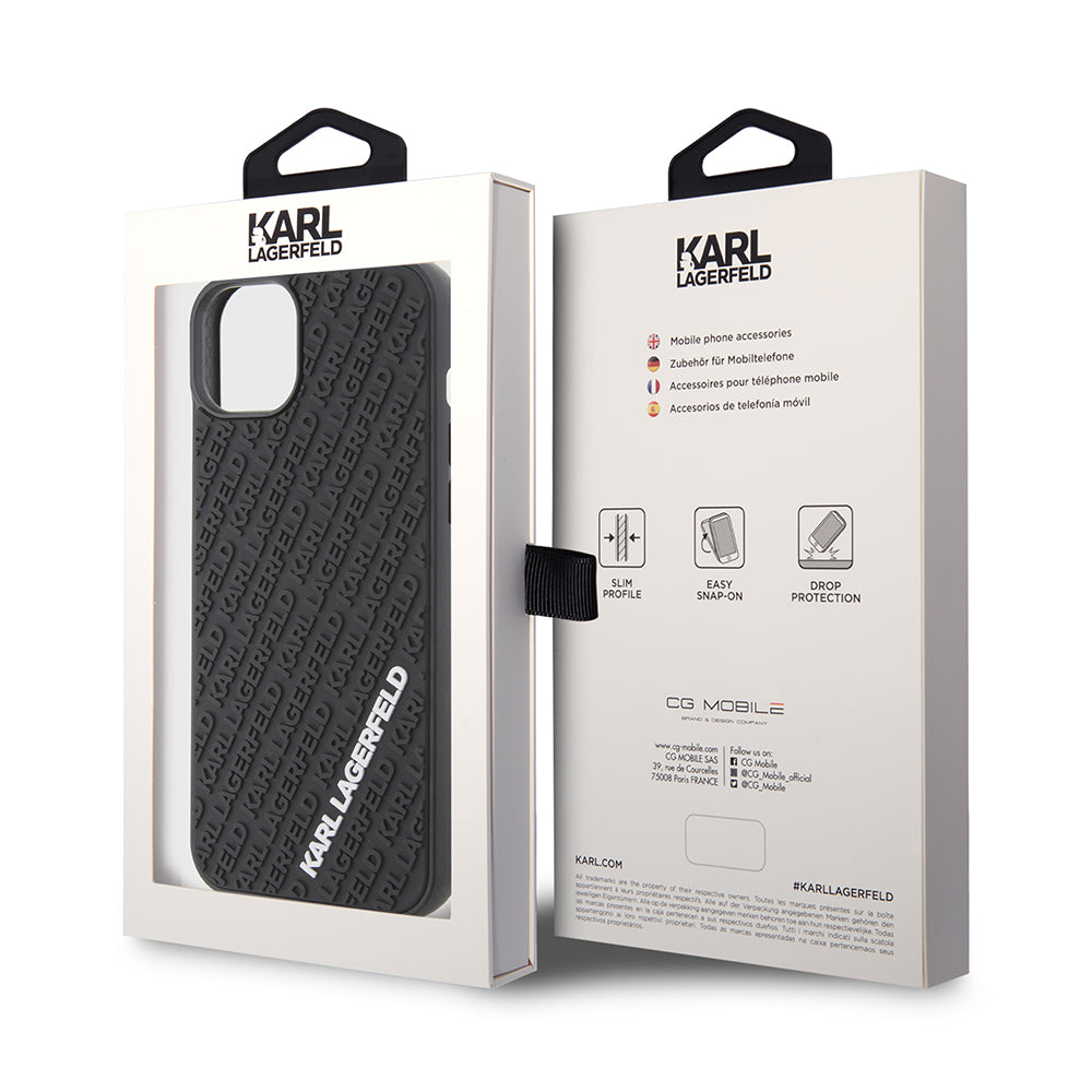 Puzdro pre Apple iPhone 15 Plus, Karl Lagerfeld, 3D Rubber Multi Logo, Čierne