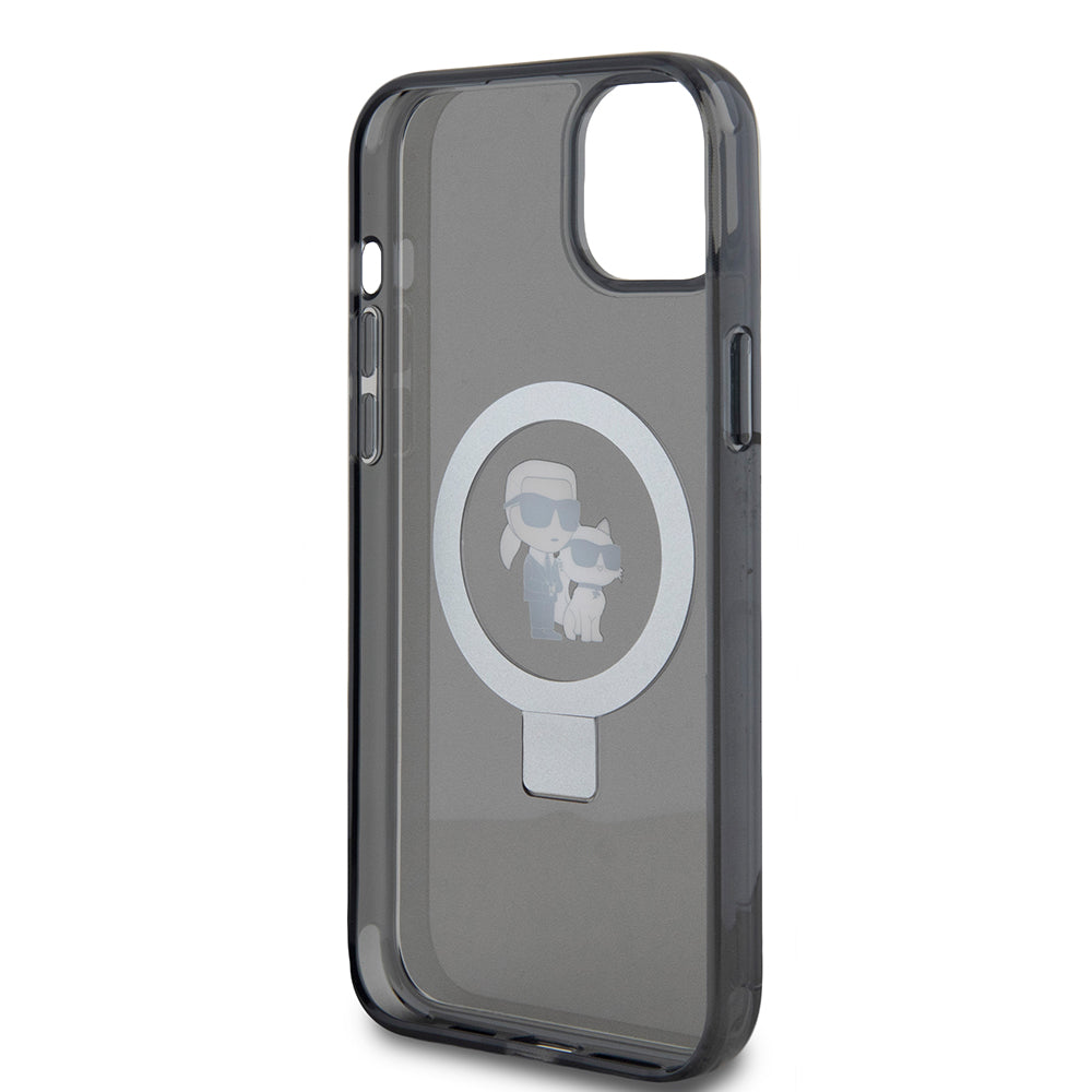 Puzdro pre Apple iPhone 15 Plus, Karl Lagerfeld, Ringstand Karl & Choupette, Čierne