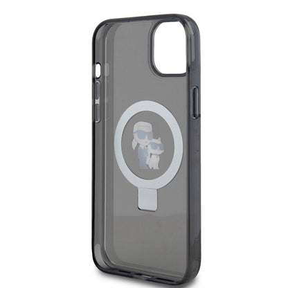 Puzdro pre Apple iPhone 15 Plus, Karl Lagerfeld, Ringstand Karl & Choupette, Čierne